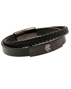 Rangers FC Black IP Leather Bracelet-TM-01366