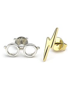 Harry Potter Sterling Silver Lightning Bolt & Glasses Stud Earrings-177026