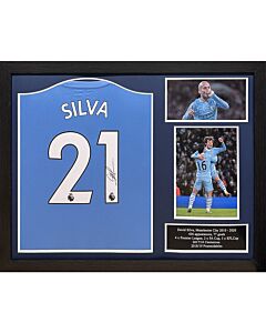 Manchester City FC David Silva Signed Shirt (Framed)-TM-04680