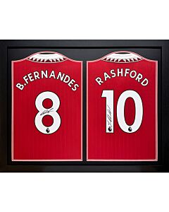 Manchester United FC Bruno Fernandes & Rashford Signed Shirts (Dual Framed)-TM-04681