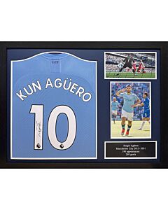 Manchester City FC Aguero Signed Shirt (Framed)-TM-04644