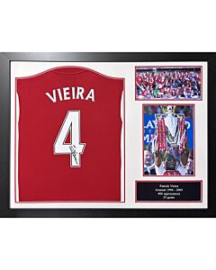Arsenal FC Vieira Signed Shirt (Framed)-TM-05401