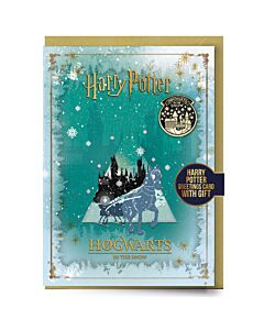 Harry Potter Hogwarts Winter Greetings Card with Badge-TM-06066
