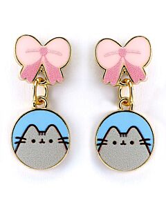 Pusheen Gold Plated Bow Drop Earrings-TM-06775