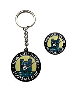 Newcastle United FC Retro 76-83 Crest Keyring & Badge Set-TM-07197