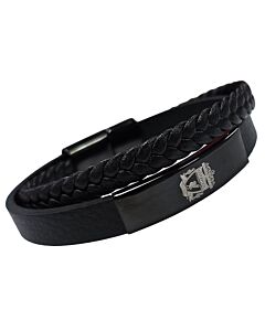 Liverpool FC Crest Black IP Leather Bracelet-TM-07739 Maznun Football