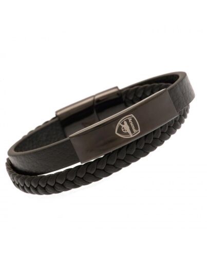 Arsenal FC Black IP Leather Bracelet-190981