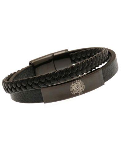 Celtic FC Black IP Leather Bracelet-190982