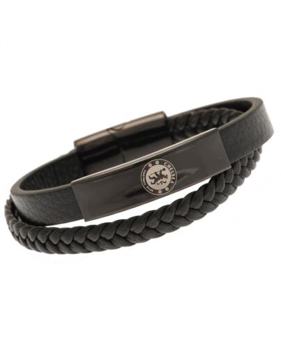 Chelsea FC Black IP Leather Bracelet-190983