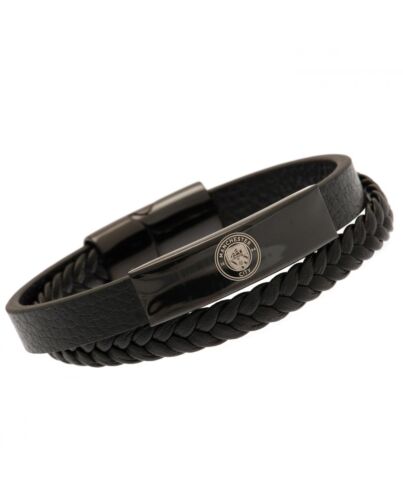 Manchester City FC Black IP Leather Bracelet-190985