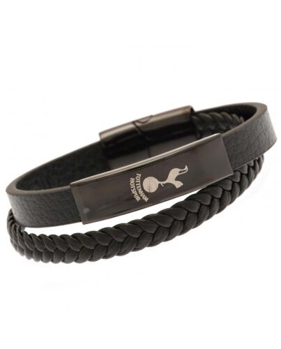 Tottenham Hotspur FC Black IP Leather Bracelet-190986