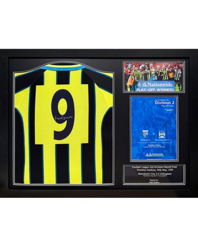 Manchester City FC Dickov Signed Shirt (Framed)-TM-02722