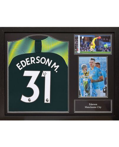 Manchester City FC Ederson Signed Shirt (Framed)-TM-02723