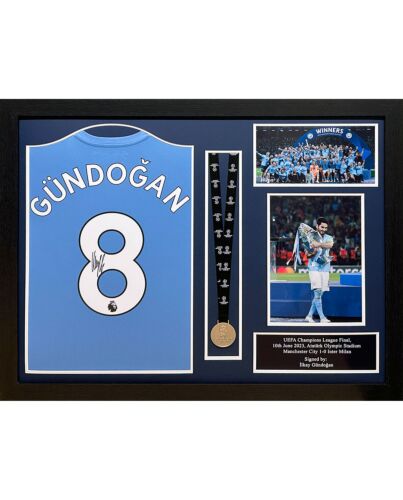 Manchester City FC Gundogan Signed Shirt & Medal (Framed)-TM-04679