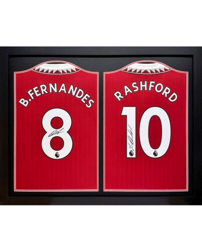 Manchester United FC Bruno Fernandes & Rashford Signed Shirts (Dual Framed)-TM-04681