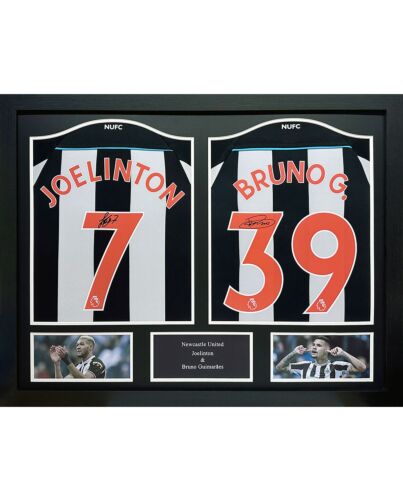 Newcastle United FC Bruno Guimaraes & Joelinton Signed Shirts (Dual Framed)-TM-04683
