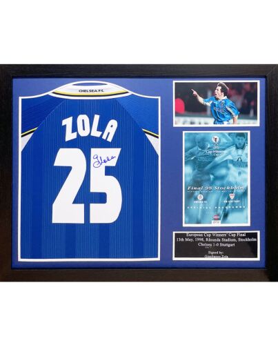Chelsea FC 1998 Zola Signed Shirt (Framed)-TM-04643