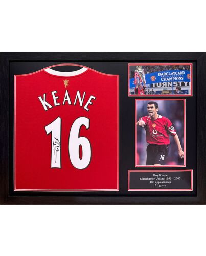 Manchester United FC Keane Signed Shirt (Framed)-TM-04645
