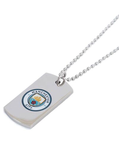 Manchester City FC Colour Crest Dog Tag & Chain-TM-06083