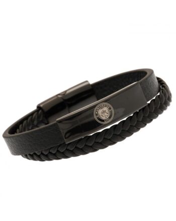 Manchester City FC Black IP Leather Bracelet-190985
