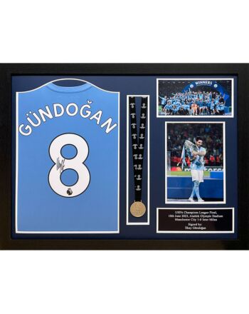 Manchester City FC Gundogan Signed Shirt & Medal (Framed)-TM-04679