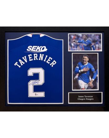 Rangers FC Tavernier Signed Shirt (Framed)-TM-04685