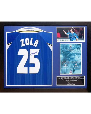 Chelsea FC 1998 Zola Signed Shirt (Framed)-TM-04643
