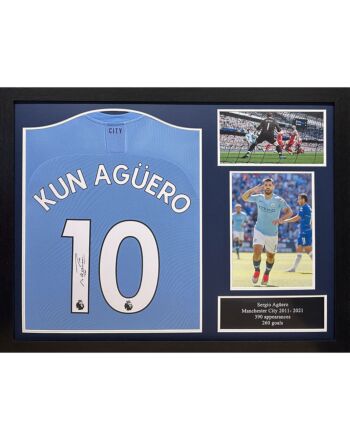 Manchester City FC Aguero Signed Shirt (Framed)-TM-04644