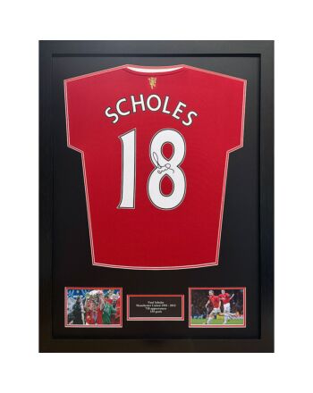 Manchester United FC Scholes Signed Shirt (Framed)-TM-05404