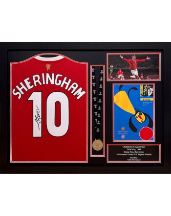 Manchester United FC Sheringham Signed Shirt & Medal (Framed)-TM-05405
