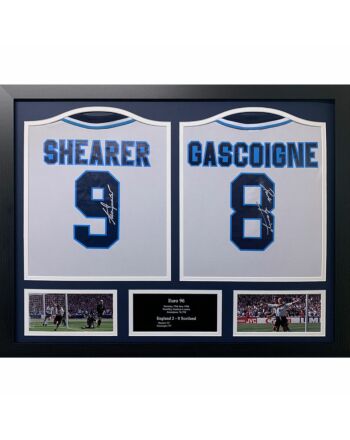 England FA 1996 Shearer & Gascoigne Signed Shirts (Dual Framed)-TM-00830