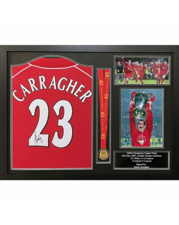 Liverpool FC Carragher Signed Shirt & Medal (Framed)-TM-01631