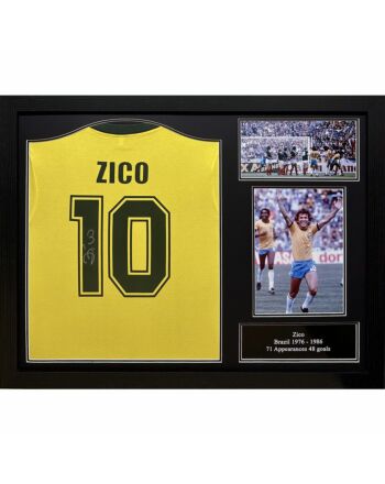 Brasil 1982 Zico Signed Shirt (Framed)-TM-03194