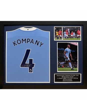 Manchester City FC Kompany Signed Shirt (Framed)-TM-03201