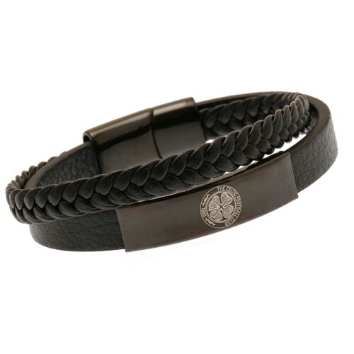 Celtic FC Black IP Leather Bracelet-190982