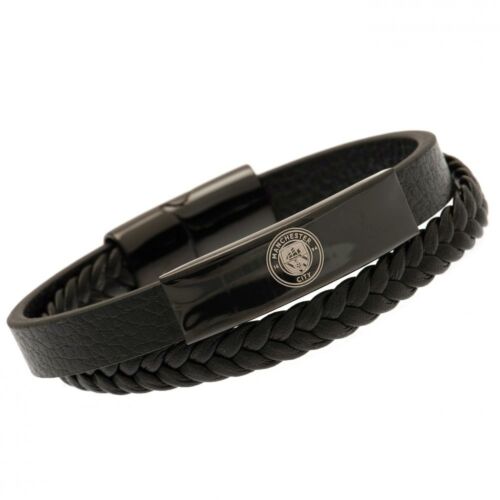 Manchester City FC Black IP Leather Bracelet-190985