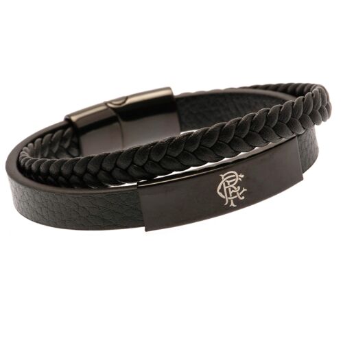 Rangers FC Black IP Leather Bracelet-TM-01366