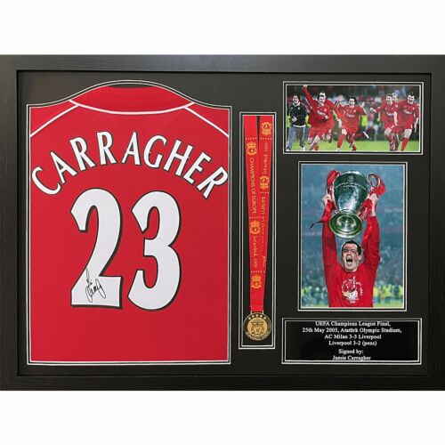 Liverpool FC Carragher Signed Shirt & Medal (Framed)-TM-01631