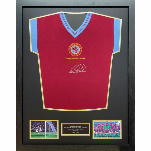 Aston Villa FC 1982 Withe Signed Shirt (Framed)-TM-03192