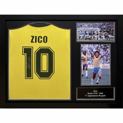 Brasil 1982 Zico Signed Shirt (Framed)-TM-03194