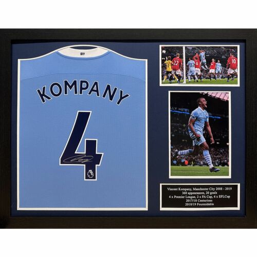 Manchester City FC Kompany Signed Shirt (Framed)-TM-03201