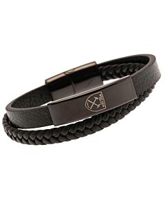 West Ham United FC Black IP Leather Bracelet Maznun Football